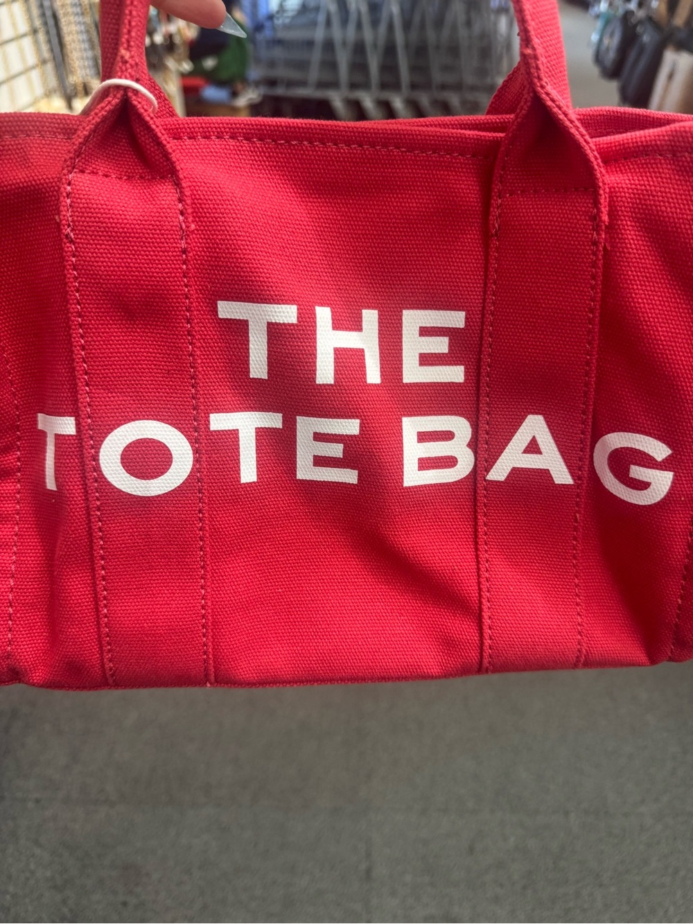 Red Canvas Tote Bag with White 'THE TOTE BAG' Print